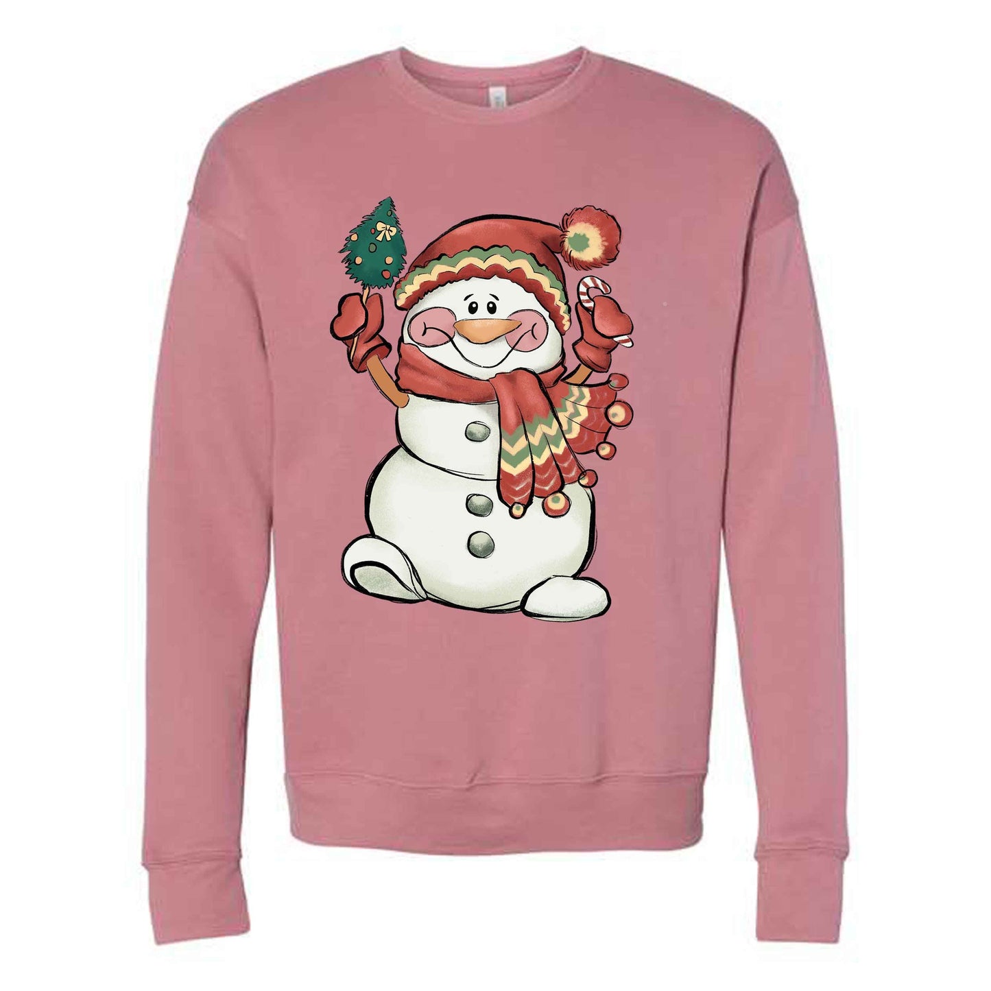 Christmas Sweatshirt, Christmas Snowgirl in Scarf & Beanie Design, Unisex Sponge Fleece Raglan Crewneck Bella + Canvas, Fall Sweatshirt