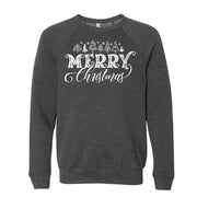 Christmas Sweatshirt, Beautiful Merry Christmas with Trees Design, Unisex Sponge Fleece Raglan Crewneck Bella + Canvas, Fall Sweatshirt