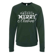 Christmas Sweatshirt, Beautiful Merry Christmas with Trees Design, Unisex Sponge Fleece Raglan Crewneck Bella + Canvas, Fall Sweatshirt