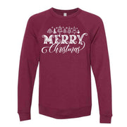 Christmas Sweatshirt, Beautiful Merry Christmas with Trees Design, Unisex Sponge Fleece Raglan Crewneck Bella + Canvas, Fall Sweatshirt