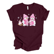 Christmas Tee, Super Cute Snowgirls with Pink Scarves, Snowman Design on premium unisex shirt, 2 color choices, plus sizes available