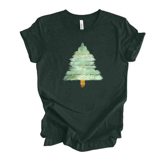 Christmas Tee, Beautiful Green Brushstrokes Tree, Christmas Tree Design on premium unisex shirt, 2 color choices, plus sizes available
