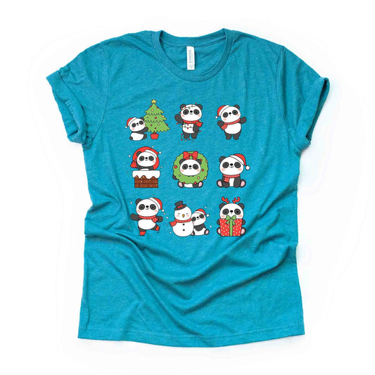 Christmas Tee, Super Cute Christmas Panda Bears, Panda Bear Christmas Design on premium unisex shirt, 2 color choices, plus sizes available