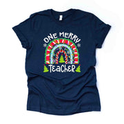 Christmas Tee, Cute Christmas Teacher Rainbow, Christmas Teacher Gift Design on premium unisex shirt, 5 color choices, plus sizes available