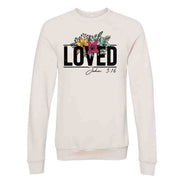 Christian Sweatshirt, LOVED John 3:16, Beautiful Christian LOVED Floral Design, Unisex Sponge Fleece Raglan Crewneck Bella Canvas Sweatshirt