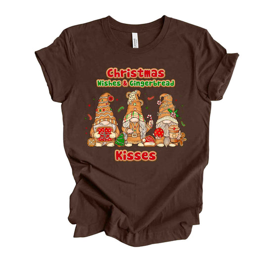 Christmas Tee, Cute Gingerbread Gnomes, Gingerbread Kisses Design on premium unisex shirt, 5 color choices, plus sizes available