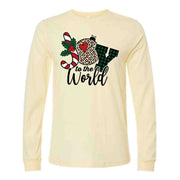 Christmas Long Sleeve, Super Fun JOY to the WORLD with Plaid and Leopard Design, premium unisex long sleeve tee, 3x plus size long sleeve