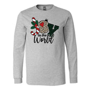 Christmas Long Sleeve, Super Fun JOY to the WORLD with Plaid and Leopard Design, premium unisex long sleeve tee, 3x plus size long sleeve