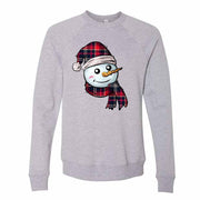 Winter Snow Sweatshirt, Cute Snowman in Plaid Hat and Scarf Design, Unisex Sponge Fleece Raglan Crewneck Bella + Canvas, Fall Sweatshirt