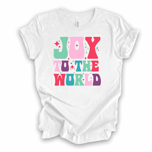 Christmas Tee, Super Fun JOY to the World, Festive Joy To The World Design on premium unisex shirt, 3 color choices, 3x santa, 4x santa