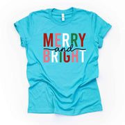 Christmas Tee, Super Fun Merry and Bright Word Art, Merry & Bright Design on premium unisex shirt, 3 color choices, 3x santa, 4x santa