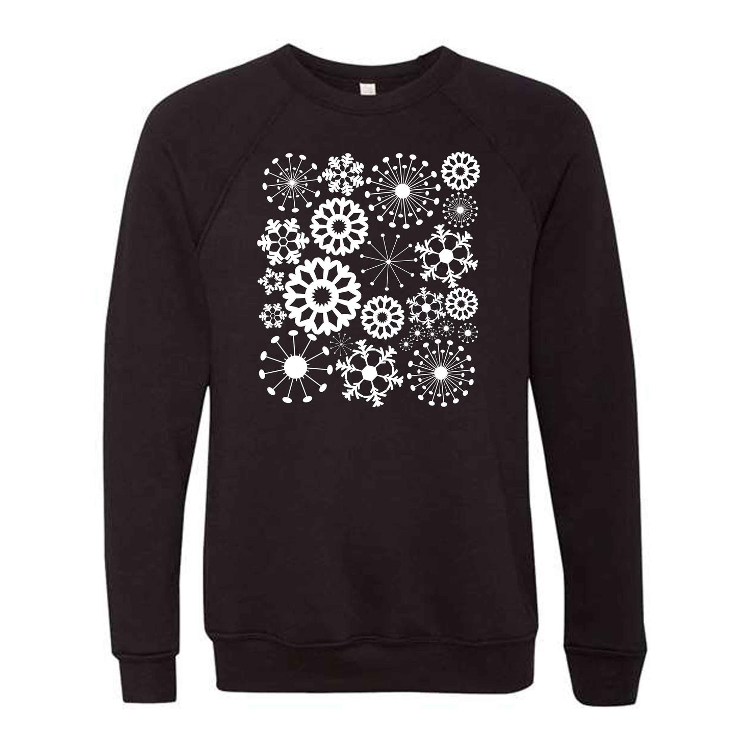 Winter Sweatshirt, Pretty White Snowflakes, Snowflakes Collage Design, Unisex Sponge Fleece Raglan Crewneck Bella + Canvas Sweatshirt