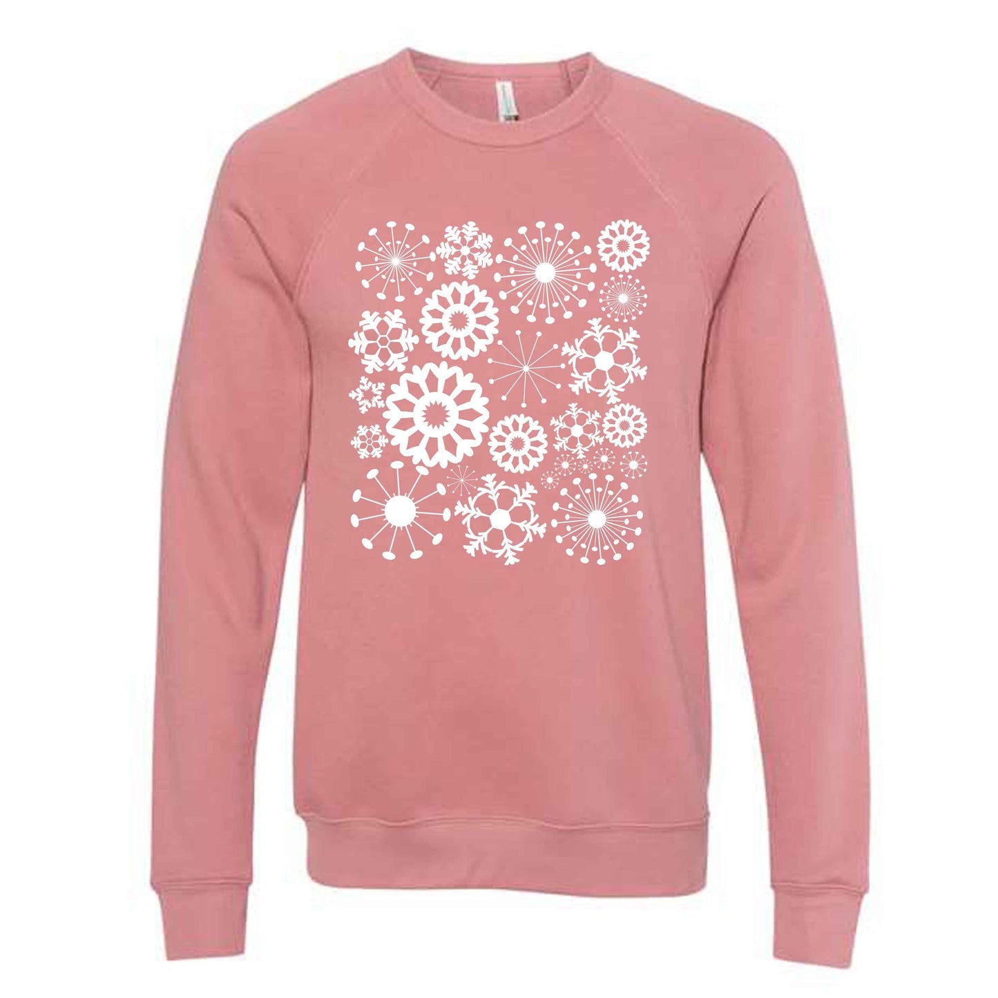 Winter Sweatshirt, Pretty White Snowflakes, Snowflakes Collage Design, Unisex Sponge Fleece Raglan Crewneck Bella + Canvas Sweatshirt