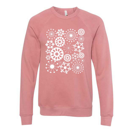 Winter Sweatshirt, Pretty White Snowflakes, Snowflakes Collage Design, Unisex Sponge Fleece Raglan Crewneck Bella + Canvas Sweatshirt