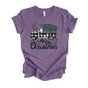 Vintage Black & White Plaid Truck with Tree, Christmas Truck with Tree Design on premium unisex shirt, 4 color choices, plus sizes available