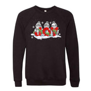 Christmas Sweatshirt, Pretty Snowmen with Knitted Joy, Snowy Design, Unisex Sponge Fleece Raglan Crewneck Bella + Canvas, Fall Sweatshirt