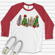 Christmas Raglan, Baseball Christmas, Baseball Player Christmas Trees, Baseball Design, premium Raglan 3/4 sleeve shirt, plus size, 2X, 3X