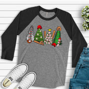 Christmas Raglan, Baseball Christmas, Baseball Player Christmas Trees, Baseball Design, premium Raglan 3/4 sleeve shirt, plus size, 2X, 3X