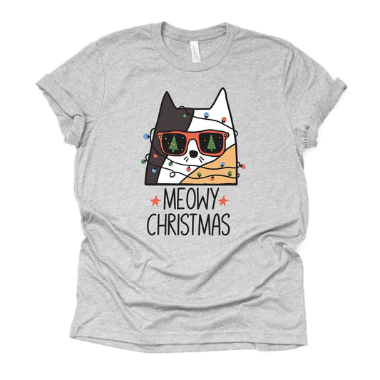 Christmas Tee, Calico Cat & Christmas Lights, Meowy Christmas Design, premium  unisex shirt, 3 color choices, 3x 4x christmas, plus sizes