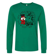 Snowman Long Sleeve Tee, Cute Snowman with Let It Snow Word Design on premium unisex long sleeve tee, 3x plus size long sleeve