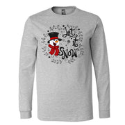 Snowman Long Sleeve Tee, Cute Snowman with Let It Snow Word Design on premium unisex long sleeve tee, 3x plus size long sleeve