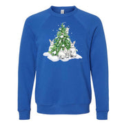 Winter Sweatshirt, Beautiful Rabbits and Snowy Tree, Rabbits Design, Unisex Sponge Fleece Raglan Crewneck Bella + Canvas, Winter Sweatshirt