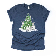 Christmas Tee, Super Cute Bunnies by Winter Tree, Rabbits in Snow Design on premium unisex shirt, 2 color choices, plus sizes available