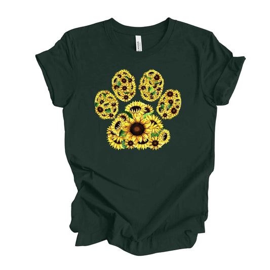 Paw Print Tee, Super Cute Sunflower Paw Print, Sunflower Dog Design, premium unisex shirt, 4 color choices, plus sizes available