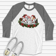 Christmas Raglan, Super Cute Christmas Gnomes, Gnomes with Christmas Fun Design, premium Raglan 3/4 sleeve shirt, plus size, 2X, 3X