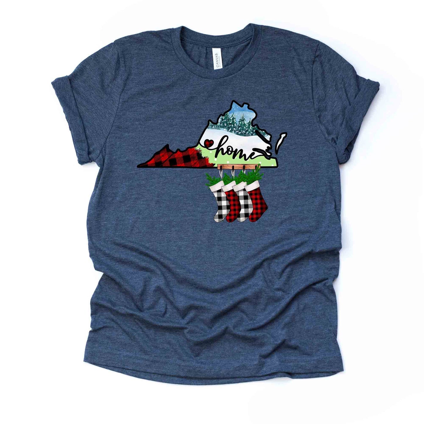 Christmas Tee, Christmas in Virginia, Buffalo Plaid Virginia Design, premium unisex shirt, 3 color choices, plus sizes, 3x, 4x christmas