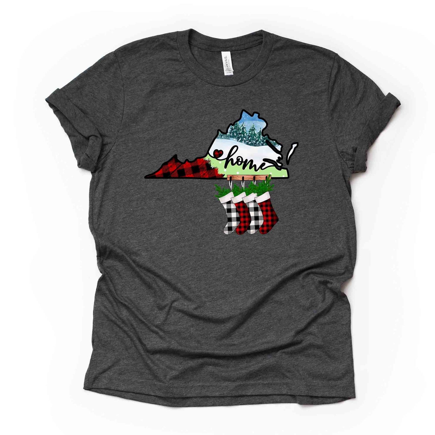 Christmas Tee, Christmas in Virginia, Buffalo Plaid Virginia Design, premium unisex shirt, 3 color choices, plus sizes, 3x, 4x christmas