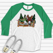 Christmas Raglan, Super Cute Christmas Donkeys, Donkeys & Christmas Lights Design, premium Raglan 3/4 sleeve shirt, plus size, 2X, 3X