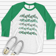 Christmas Raglan, Christmas Garland, Christmas Swathe with Holly and Berries Design, premium Raglan 3/4 sleeve shirt, plus size, 2X, 3X