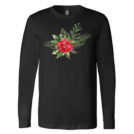 Christmas Long Sleeve, Beautiful Christmas Poinsettia, Poinsettia Design on premium unisex long sleeve tee, 3x plus size long sleeve