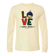Christmas Long Sleeve, LOVE Came Down with Nativity Scene Ornament Design on premium unisex long sleeve tee, 3x plus size long sleeve