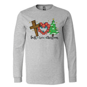 Christmas Long Sleeve Tee, FAITH LOVE CHRISTMAS, Christmas Cross & Tree Design on premium unisex long sleeve tee, 3x plus size long sleeve