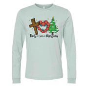 Christmas Long Sleeve Tee, FAITH LOVE CHRISTMAS, Christmas Cross & Tree Design on premium unisex long sleeve tee, 3x plus size long sleeve