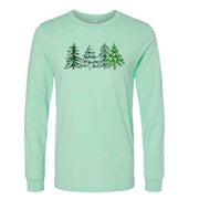 Winter Long Sleeve Tee, Beautiful Winter Trees, Pine Trees in Winter Design on premium unisex long sleeve tee, 3x plus size long sleeve