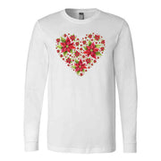 Christmas Long Sleeve Tee, Pretty Christmas Poinsettias in Heart Design on premium unisex long sleeve tee, 3x plus size long sleeve