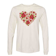 Christmas Long Sleeve Tee, Pretty Christmas Poinsettias in Heart Design on premium unisex long sleeve tee, 3x plus size long sleeve