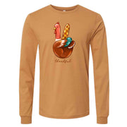 Thanksgiving Long Sleeve Tee, Cute Thanksgiving Turkey Peace Sign Thankful Design, premium unisex long sleeve tee, 3x plus size long sleeve