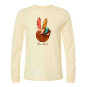 Thanksgiving Long Sleeve Tee, Cute Thanksgiving Turkey Peace Sign Thankful Design, premium unisex long sleeve tee, 3x plus size long sleeve