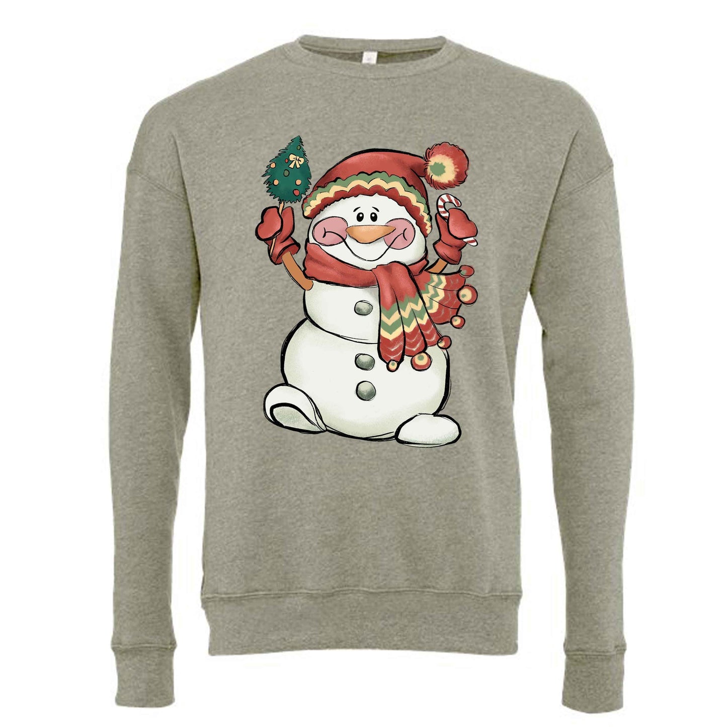 Christmas Sweatshirt, Christmas Snowgirl in Scarf & Beanie Design, Unisex Sponge Fleece Raglan Crewneck Bella + Canvas, Fall Sweatshirt
