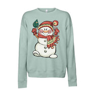 Christmas Sweatshirt, Christmas Snowgirl in Scarf & Beanie Design, Unisex Sponge Fleece Raglan Crewneck Bella + Canvas, Fall Sweatshirt