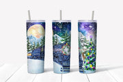 20 oz Skinny Tumbler, Fun Christmas Train in Winter Scene Tumbler, Fun Christmas Tumbler, Christmas Skinny, 20 oz Stainless Steel Tumbler