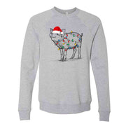 Christmas Sweatshirt, Christmas Pig, Pig in Santa Hat and Lights Design, Unisex Sponge Fleece Raglan Crewneck Bella + Canvas, Christmas