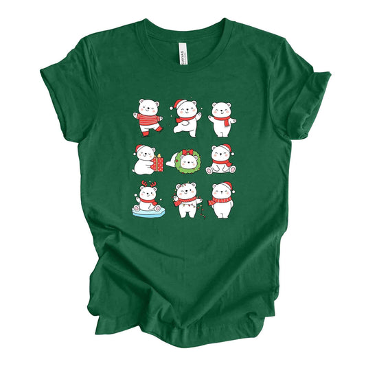 Christmas Tee, Super Cute Christmas Polar Bears, Polar Bear Christmas Design on premium unisex shirt, 2 color choices, plus sizes available