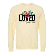 Christian Sweatshirt, LOVED John 3:16, Beautiful Christian LOVED Floral Design, Unisex Sponge Fleece Raglan Crewneck Bella Canvas Sweatshirt