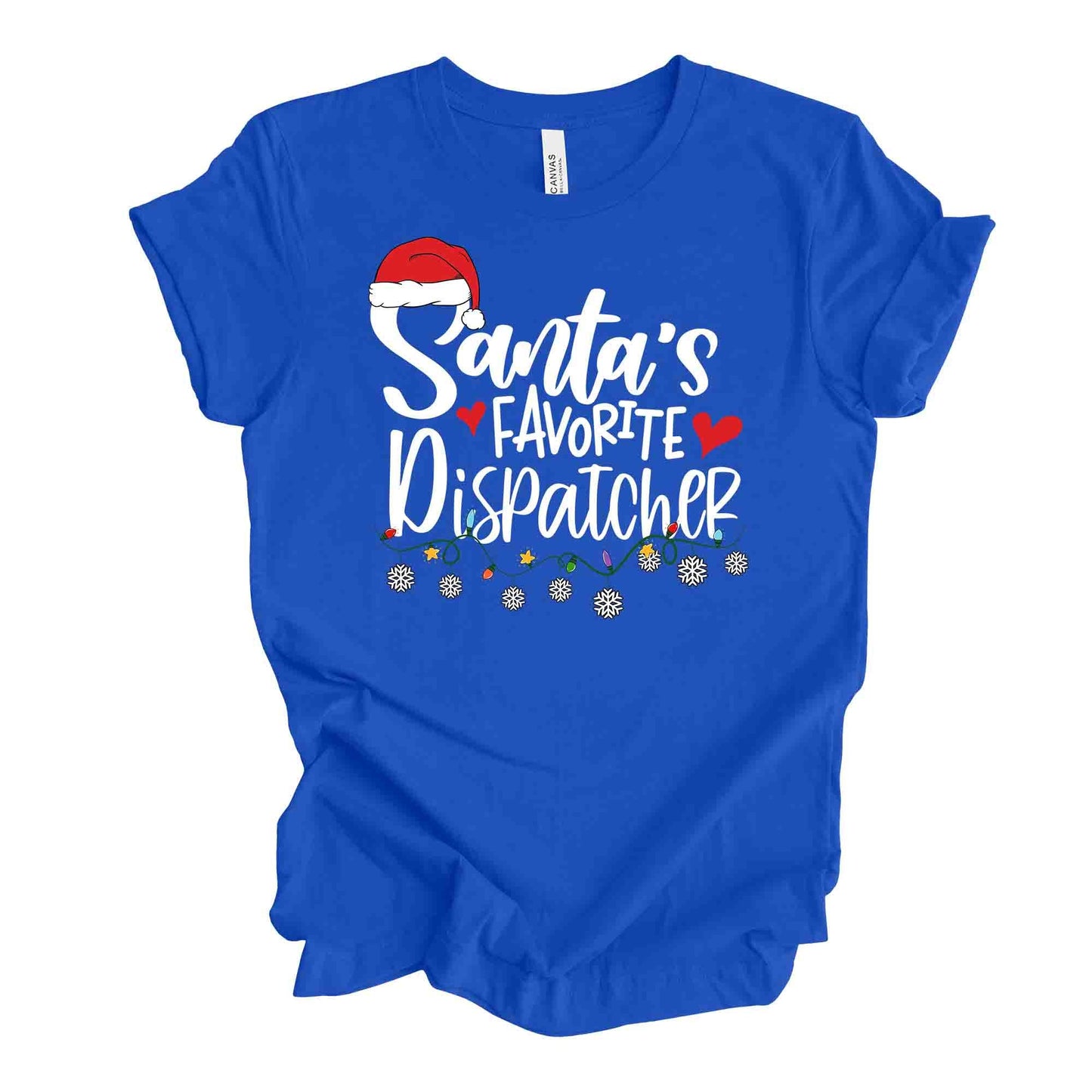 Christmas Tee, Santa's Favorite Dispatcher, Dispatcher 911 Christmas Design on premium unisex shirt, 3 color choices, plus sizes