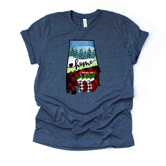 Christmas Tee, Christmas in Alabama, Buffalo Plaid Alabama Home Design, premium unisex tee, 3 color choices, plus sizes, 3x and 4x christmas